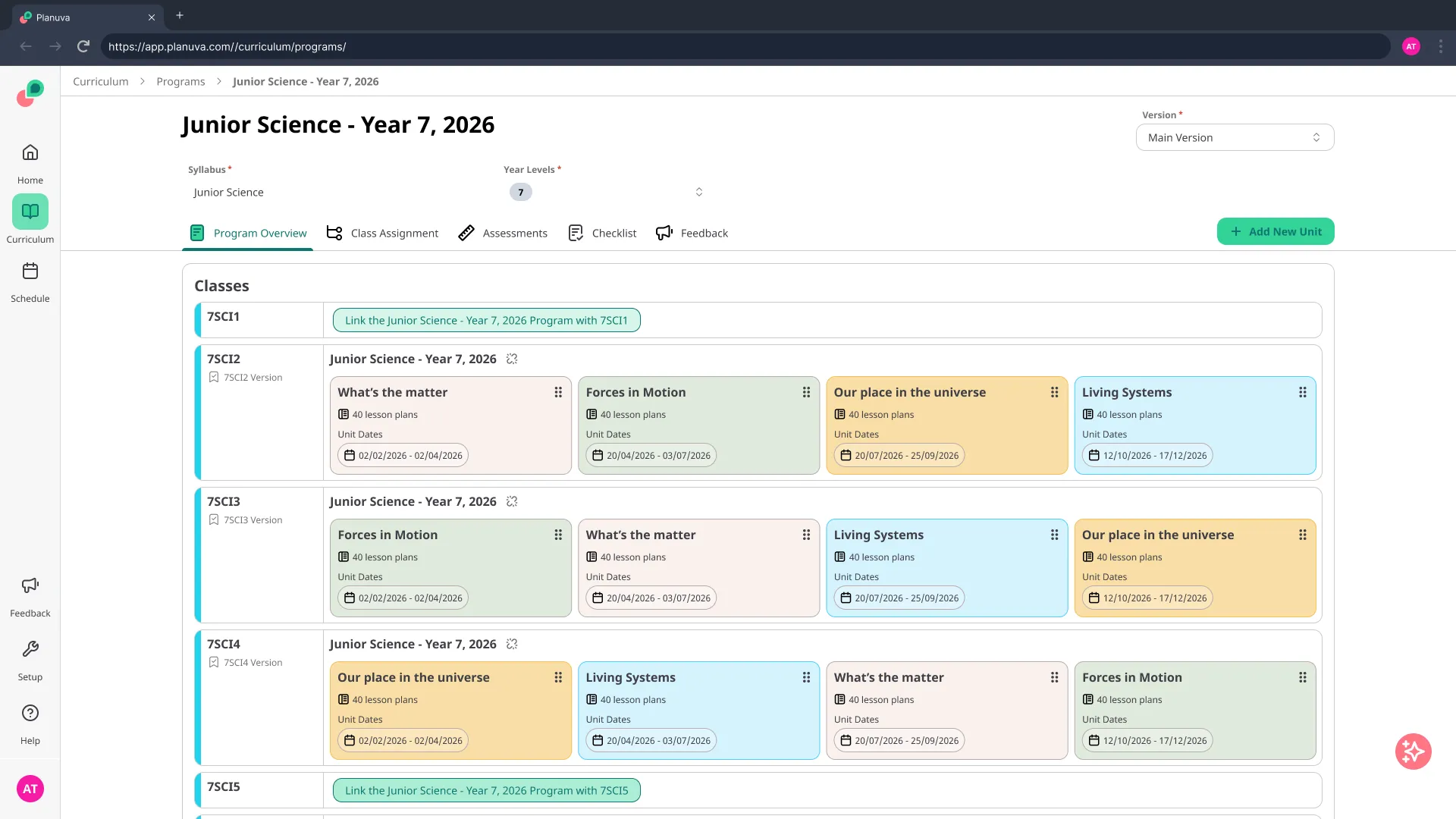 Program reused across multiple classes